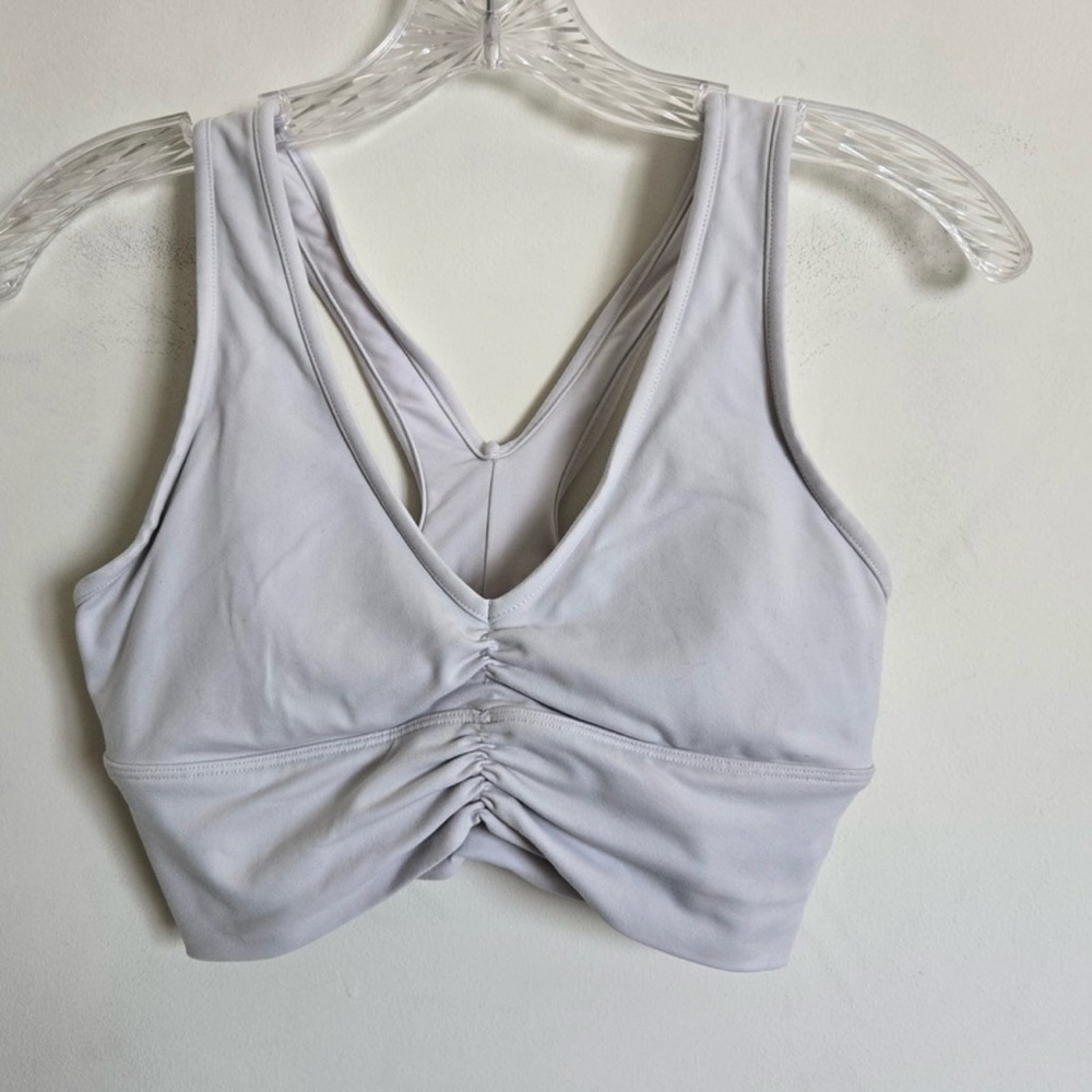 Alo Yoga Small Wild Thing Light Grey/White Stretch Sports Bra